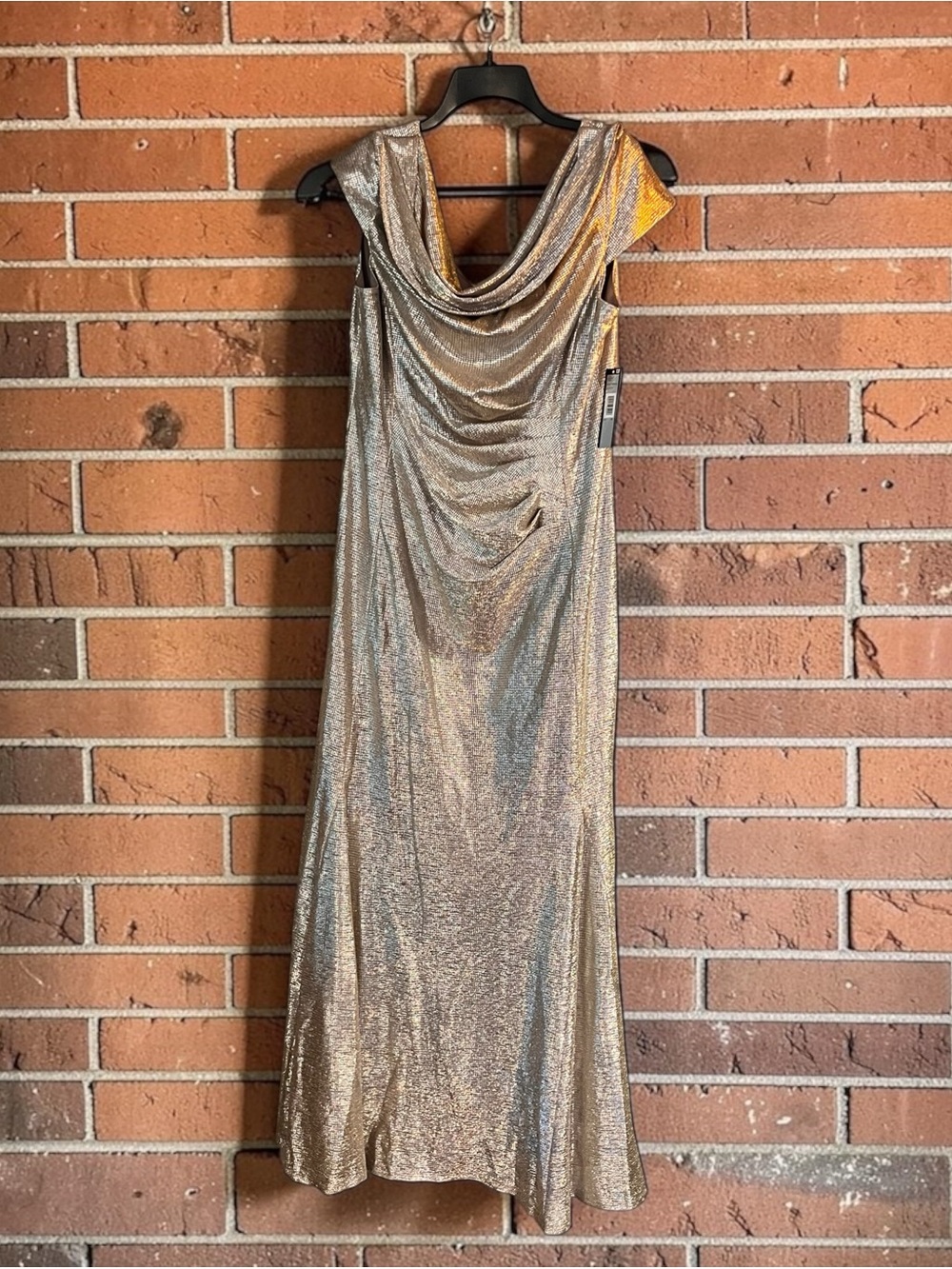 Tahiti 16 Metallic Cowl Neck Evening Dress